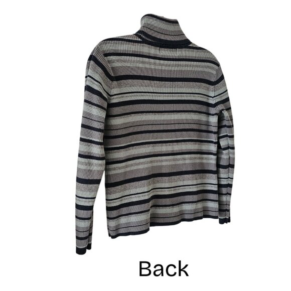 Petite Sophisticate LS Striped Ribbed Turtleneck Top | GUC | MP | Blue Gray - Picture 5 of 14